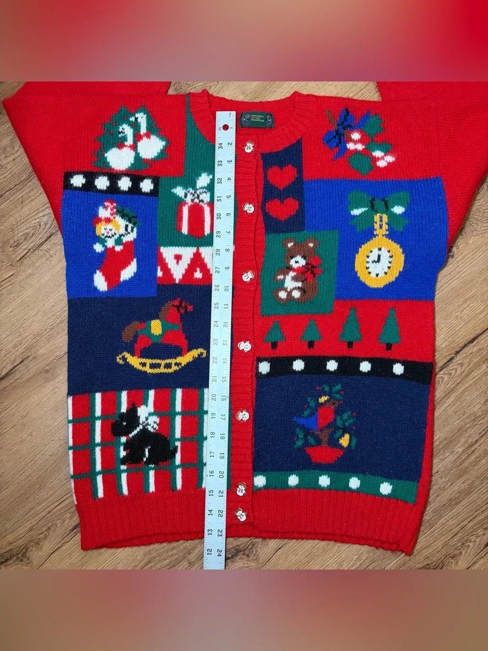 Vintage Charter Club 97% Wool Cardigan Christmas Sweater Women SMALL Red